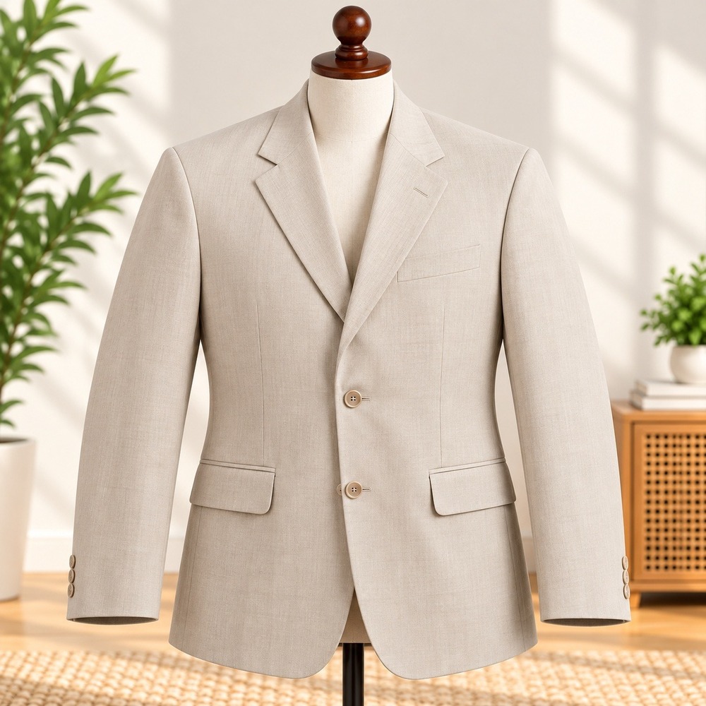 Alan Flusser Sport Coat Blazer Mens 42L Tan Green Lining Two Button 3585